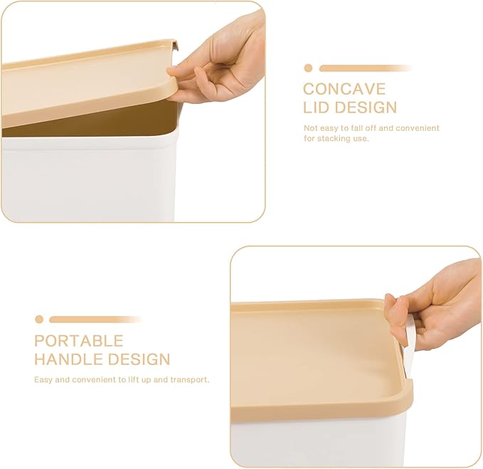 ANMINY 8PCS Plastic Storage Bins Containers with Lids, Large White Storage Organization Bins Boxes, Lidded Plastic Storage Baskets for Closet Shelves Drawers Desktop Home Office, Wheat Lids