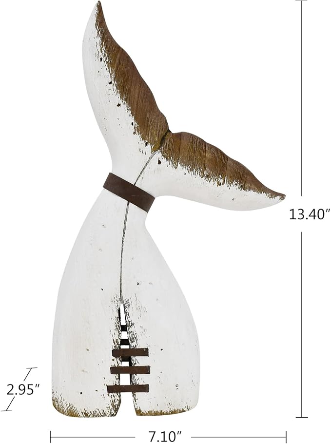 Aecipl Nautical Home Decor Wood Whale Tail Tabletop Statue Decorative Rustic Sculpture Ocean Beach Coastal Themed Figurine Whale Ornament Bathroom Shelf Decoration (13.4" H)
