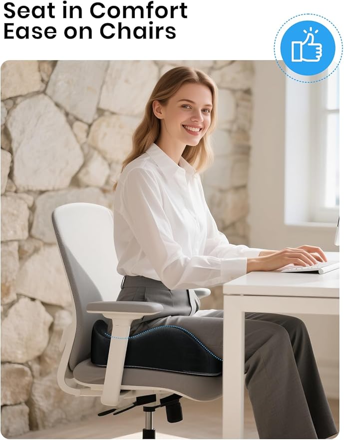 Benazcap Ergonomic Seat Cushion -Large Memory Foam Office Chair Cushion Seat Pad - Sciatica & Lower Back Pain Relief - Car Seat Cushions for Driving Seat Cushions