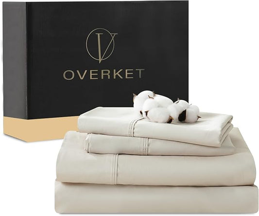 Egyptian Cotton Sheets Full Size 4PCS 1000 Thread Count Sateen Weave Soft Breathable 16-Inch Deep Pocket （Full,Linen）