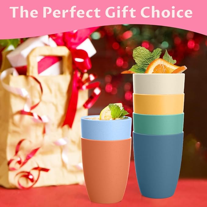 Homienly Wheat Straw Cups, Alternatives to Plastic Cups Reusable Set of 6, Unbreakable Drinking Cup Water Tumblers for Kitchen,Camping, Party, Dishwasher Safe Drinking Glasses Set(12 OZ, Colorful)