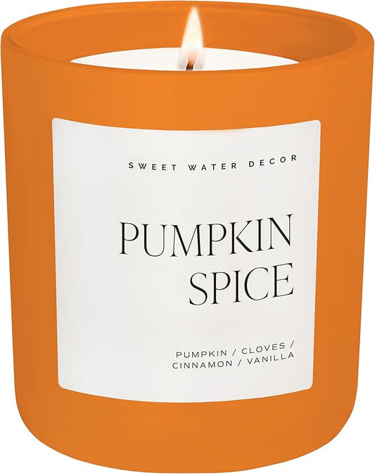 Sweet Water Decor Pumpkin Spice Candle - Fall Candles with Pumpkin, Clover, Cinnamon & Vanilla Scent for Home - Pumpkin Candle with 70 Hours Burn Time - 15Oz Orange Jar Pumpkin Spice Soy Candles