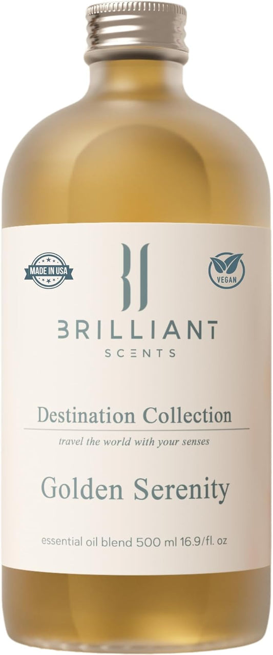 Brilliant Scents Golden Serenity Fragrance Oil 500ml - Premium Diffuser Oil for Home, Office, Hotels - Long Lasting, Plant-Based, Meets IFRA Standards, USA-Made - Mandarin, Tea Rose, Musk