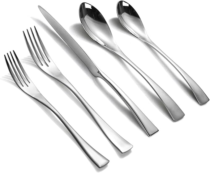 Lemeya 20-Piece Silverware Set for 4,Heavy Duty 18/10 Stainless Steel Cutlery Set with Forged Stand Knife,Modern Flatware Utensils Set,Forks Spoons and Knives Set,Mirror Polished,Dishwasher Safe