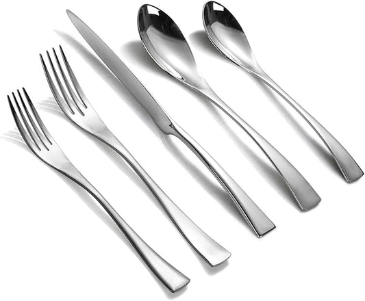 Lemeya 20-Piece Silverware Set for 4,Heavy Duty 18/10 Stainless Steel Cutlery Set with Forged Stand Knife,Modern Flatware Utensils Set,Forks Spoons and Knives Set,Mirror Polished,Dishwasher Safe