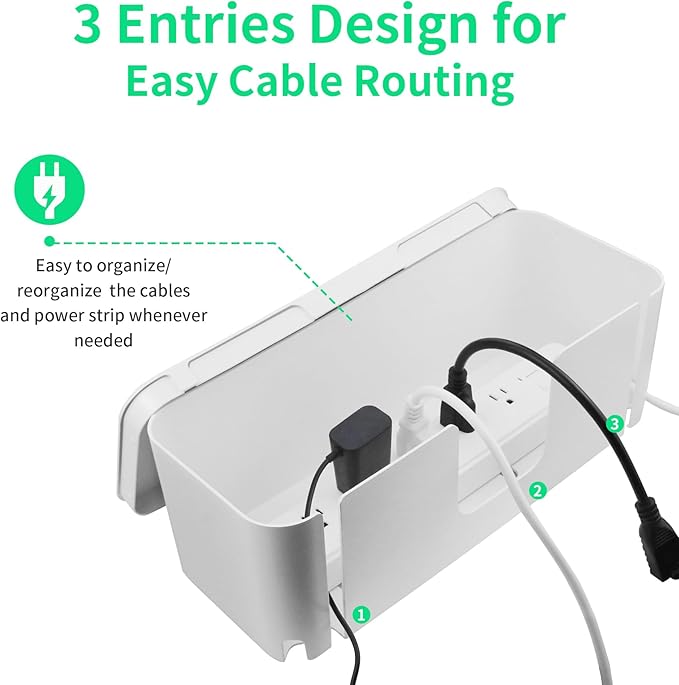 Cord Organizer Box, Cable Hider for Power Strips, Surge Protector, Extension Cord and Wire Management, Cable Management Box (2PCS/Large and Medium Size/White)