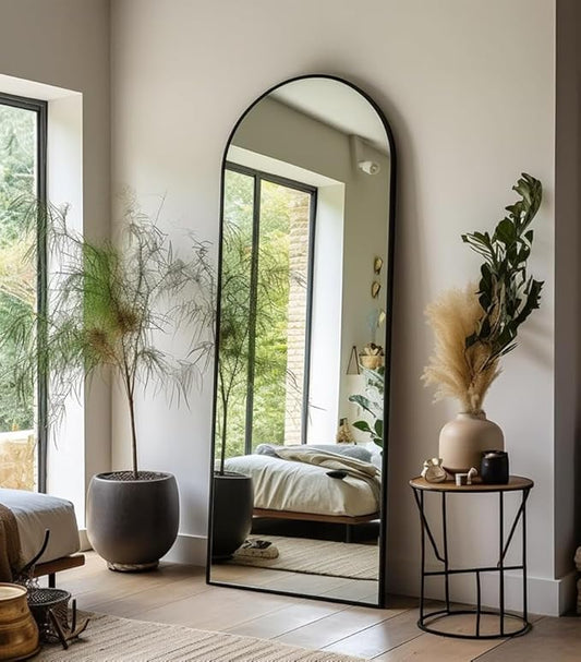 Arched Full Length Mirror, 64"x21" Large Floor Mirrors with Stand, Full Body Mirror for Leaning Hanging, Standing Mirrors for Bedroom, Living Room,Dressing Room, Aluminum Alloy Frame, Black