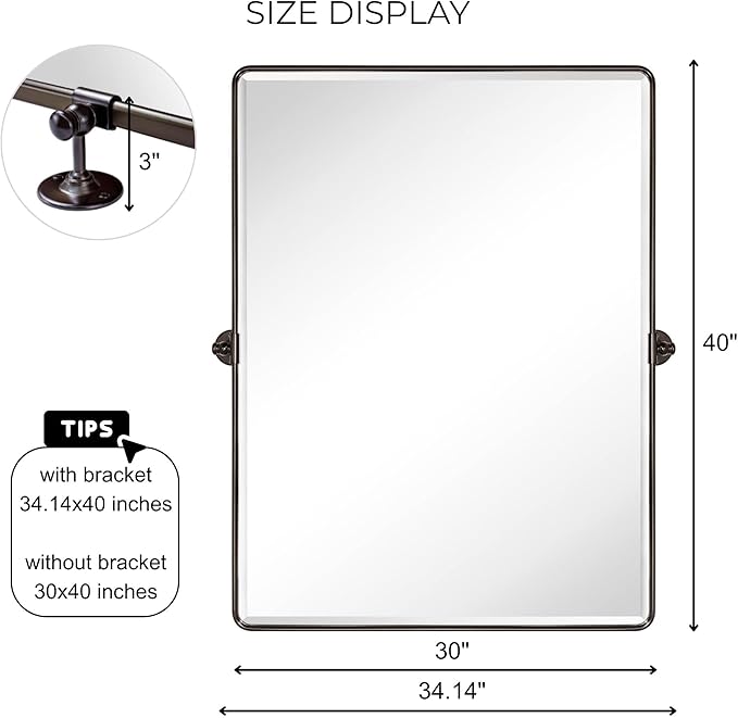 TEHOME Pivot Mirror Oil Rubbed Bronze Tilt Mirror Large Metal Framed Rectangle Tilting Beveled Vanity Mirrors for Wall, Vertical Hanging, Overall 34.14 x 40 inches (Mirrror 30 x 40 inches)