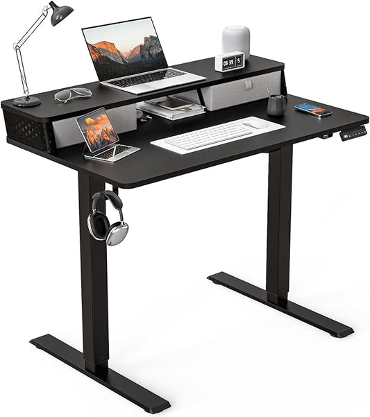 40 x 24 Inch Standing Desk with 2 Drawers, Easily Assembled Height Adjustable Desk, Ergonomic Sit to Stand Electric Desk for Home Office Workstation, Classic Black