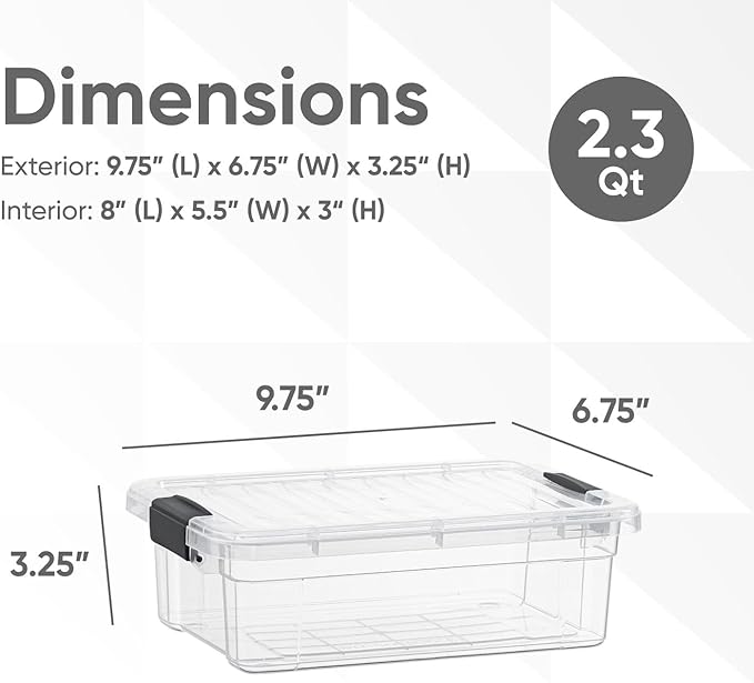 Superio Storage Bins with Lids- 3 Pack, 2.3 Qt Clear Boxes for Organizing, Stackable Plastic Containers- BPA Free, Non-Toxic, Odor Free, Organizer for Home, Office, Dorm