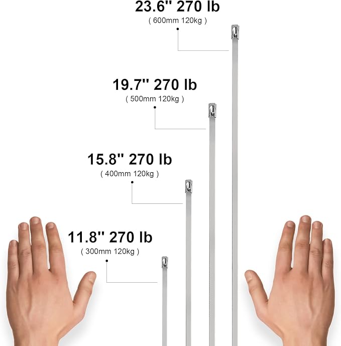 OFFO Metal Zip Ties 23.6 in Premium Heavy Duty Stainless Steel Wire Multifunctional Locking Exhaust Wrap Flexible Durable 30 PCS