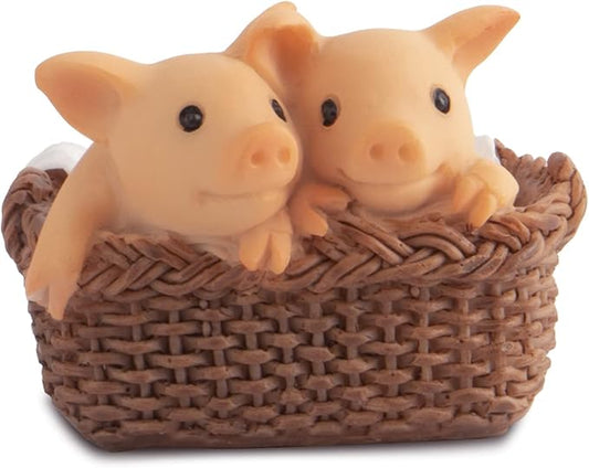 Pig Statue Mini Pig Figurine, Resin Home Decor, Lucky Animal Garden Statue for Micro Landscape (Pig in Small Basket)