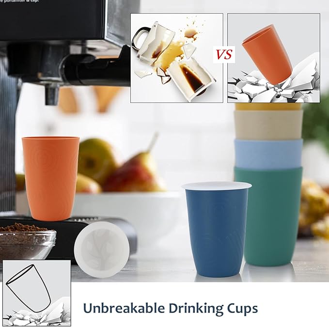 Homienly 16 OZ Wheat Straw Cups for Kitchen, Drinking Cups with Lid Set of 6, Unbreakable Cup Set Reusable, Stackable Water Tumblers (Recommend Fill Volume 12 OZ) - Colorful