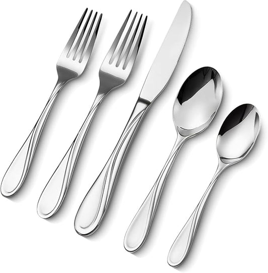 VEVOR 45-Piece Silverware Set, Food-Grade Stainless Steel Flatware Utensils, Mirror Finished Cutlery Set, Dishwasher Safe Eating Tableware for Kitchen Home, Service for 8, Include Knife Fork Spoon