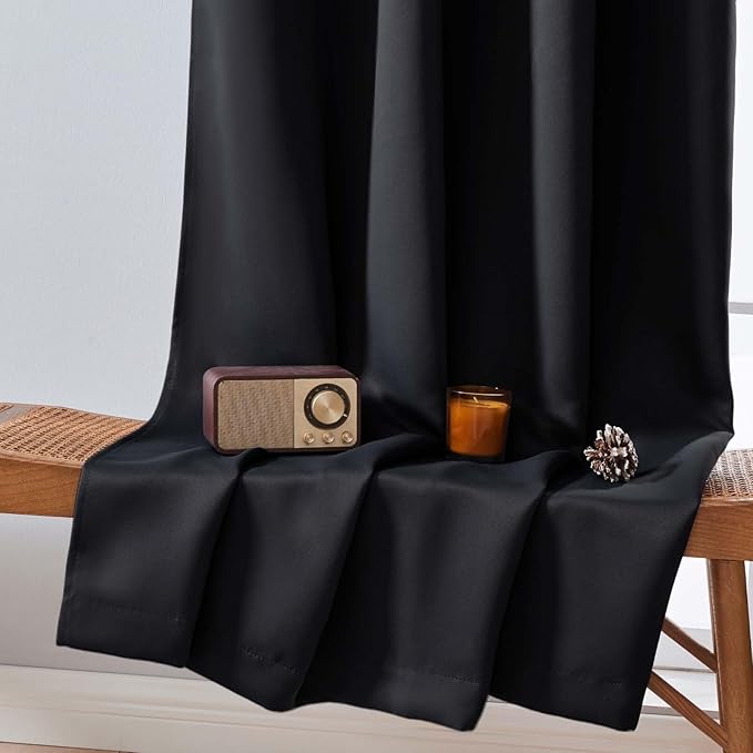 Aiyufeng Halloween Black Short 36 Inches Blackout Curtain 2 Panels Set, Half Window Rod Pocket Privacy Curtain Tiers for Kitchen, Curtains Blackout for Bathroom Shades, W40 x L36 Inch, Black