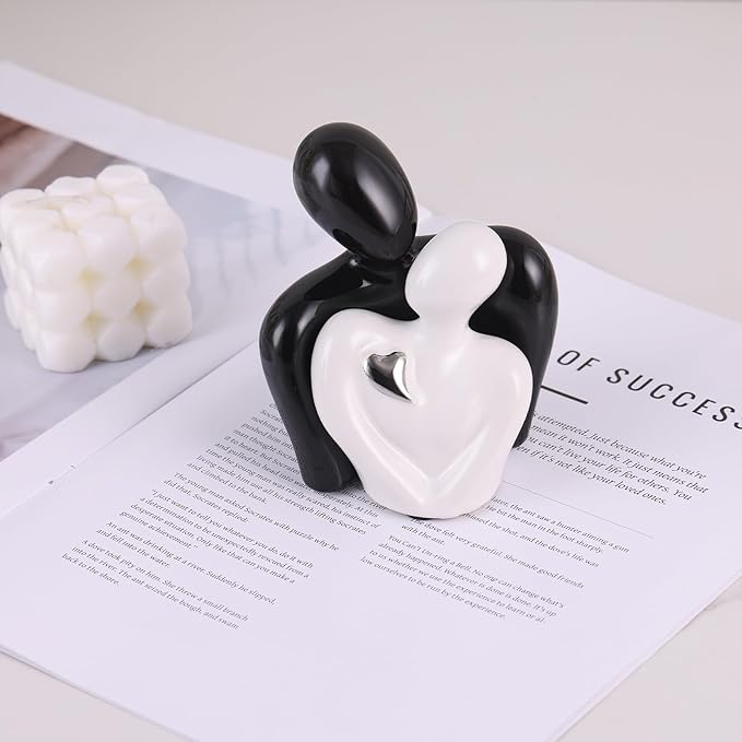 Mini Couple Statue Tv Stand Decor Items for Living Room,Bedroom Decor for Couples Sculpture Knick Knacks for Shelves,Couple Gifts for Her,Show Pieces for Home Decor (Black and White Sliver Heart)