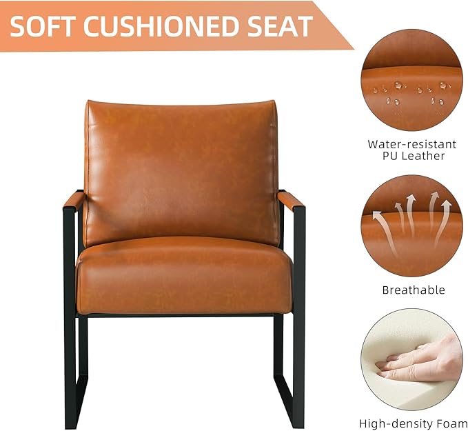 INZOY Accent Arm Chair with Metal Frame Set of 4, Comfy Living Room Chair with Plump Backrest and Cushion, Mid Century Modern Chair with Sturdy Structure, Easy to Clean, Brown