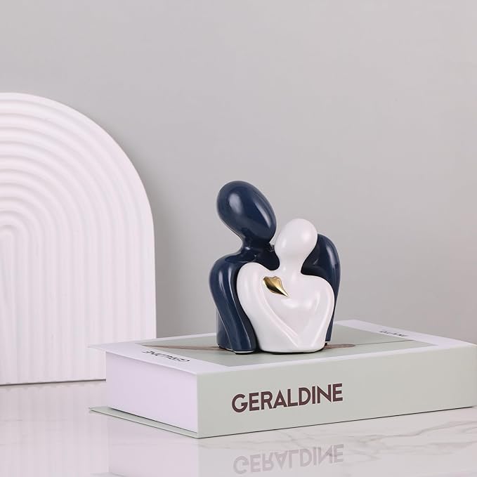 Mini Couple Statue Tv Stand Decor Items for Living Room,Bedroom Decor for Couples Sculpture Knick Knacks for Shelves,Couple Gifts for Her,Show Pieces for Home Decor (Blue and White Gold Heart)
