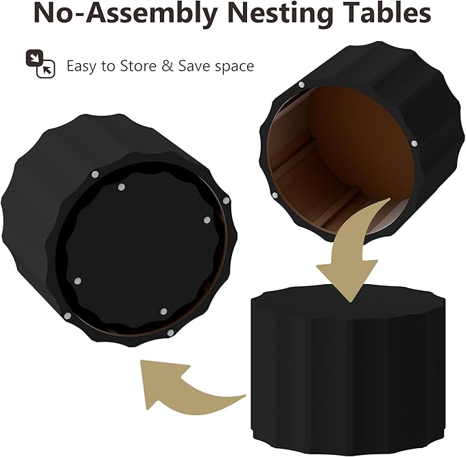 Nesting Coffee Table Set of 2, Round Coffee Tables, Space-Saving Modern Circle Coffee Tables, Side End Table for Living Room, Bedroom, Balcony, Office, Black