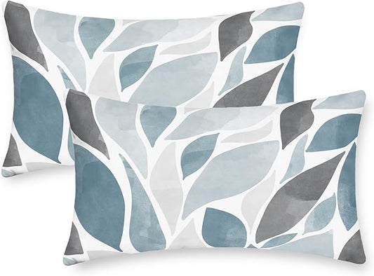 CaliTime Throw Pillow Cases Pack of 2 Cozy Fleece Falling Dahlia Floral Flowers Petals Decorative Cushion Covers for Couch Bed Sofa Farmhouse Decoration 12 X 20 Inches Smoke Blue Grey
