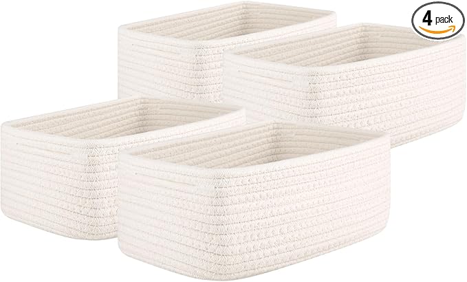 OIAHOMY 4 Pack Storage Baskets for Organizing, Small Bins for Shelves, Cute Decorative Storage Bins, Organizer Baskets for Gifts Empty, 11.8''Lx7.8''Wx4.7''H, White