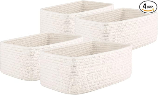 OIAHOMY 4 Pack Storage Baskets for Organizing, Small Bins for Shelves, Cute Decorative Storage Bins, Organizer Baskets for Gifts Empty, 11.8''Lx7.8''Wx4.7''H, White