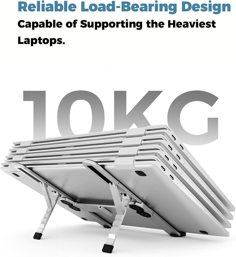 ZenRich Foldable Laptop Stand – Ergonomic Aluminum Riser with 6 Adjustable Heights, Compatible with MacBook, Dell, Asus, HP, Lenovo, Samsung, Razer, MSI (Up to 15.6''), Silver/Black