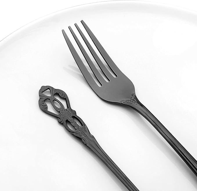 Elegant Black Silverware Set with Steak Knives 5 Piece Flatware Sets for 1 Tableware Utensils, 18/10 Stainless Steel Cutlery Set Include Knifes Forks Spoons, Mirror Polished, Dishwasher Safe