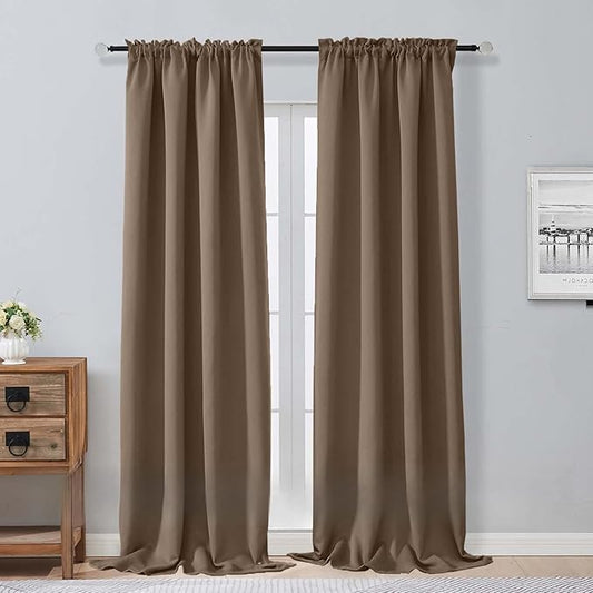 Aiyufeng Brown Blackout Curtains for Bedroom 96 Inches Long 2 Panels, Solid Thermal Insulated, Energy Saving Living Room Window Treatment Curtains Blackout Drapes, W40 x L96 Inch, Brown
