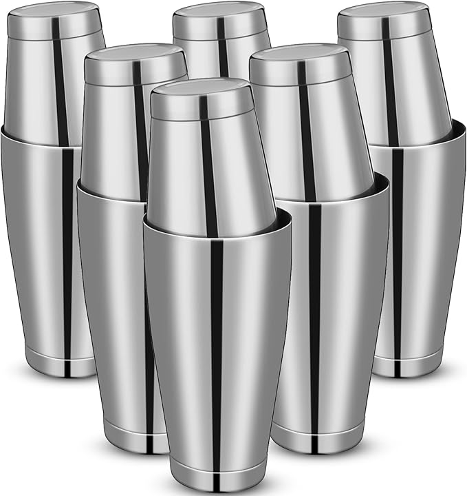Lallisa 10 Pieces Cocktail Shakers Professional Bar Boston Shaker Set Stainless Steel Martini Shaker Drink Mixer Basic Tools Weighted Shake Metal Can for Bartenders, 18 Oz, 28 oz(Silver)
