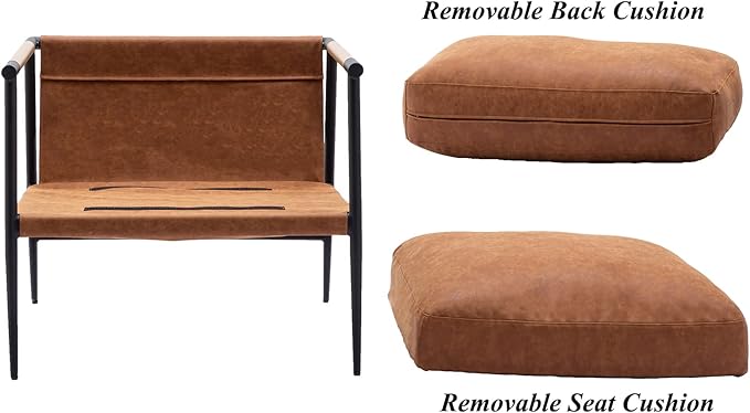 DUOMAY Mid-Century Modern Accent Chair Armchair, Soft PU Leather Sofa Lounge Chair Reading Chair with Metal Leg for Living Room Bedroom Office, Brown