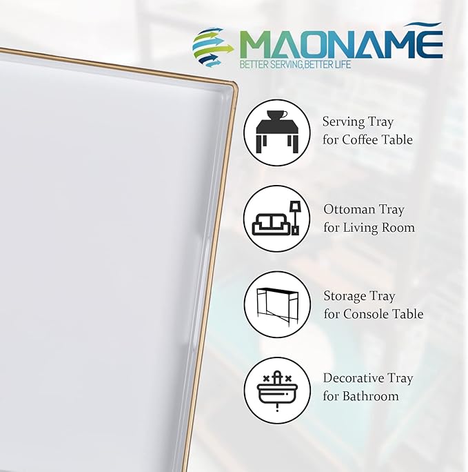 MAONAME 13"x13" Decorative Tray, White Serving Tray with Handles, Coffee Table Trays, Square Plastic Trays for Ottoman, Bathroom, Kitchen