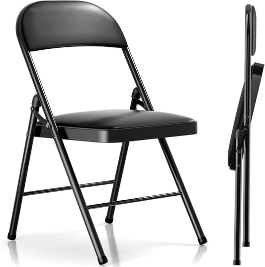 2 Pack Folding Chairs with Cushion Padded - Metal Chairs w/Comfortable Seats and Durable Steel Frame Foldable Chair for Indoor Outdoor Wedding, Party, Backyard & Office Events (Black, 2 Pack)