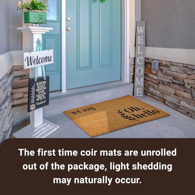 KANKUN Coco Coir Door Mat with Heavy Duty Backing, Welcome Doormat (17" x 30"), Doormat Entrance (Welcome Oh Hello)