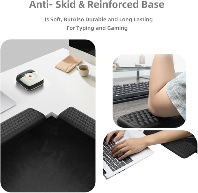 L-Shaped Desk Elbow Pad for Desk, 2-Piece Memory Foam Elbow Pads with Non-Slip, Ergonomic Desk Edge Cushion, Wrist Support Arm Rest for Office and Gaming Black (11.8 * 3.9 inch)