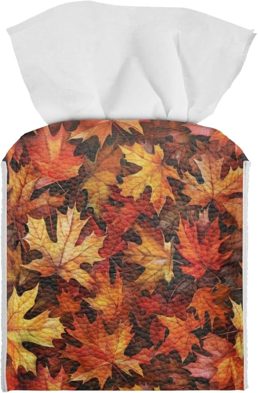 Maple Leaves Tissue Cover Box Square Tissue Holder for Bathroom Thanksgiving Toiletries Organizer Dressers Tissues Cube Box Cover Home Office Decoration