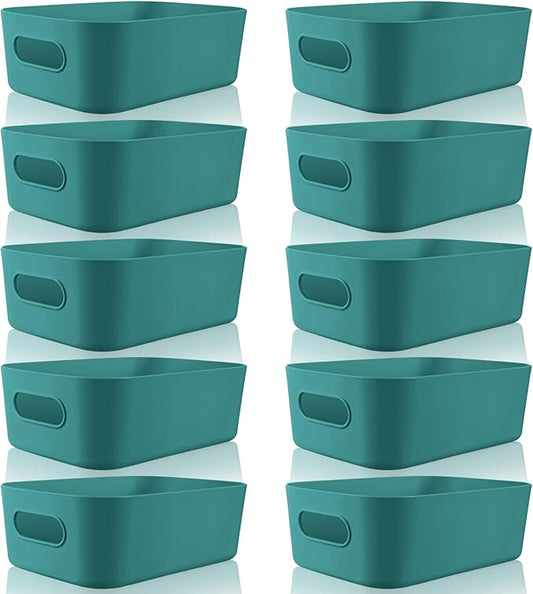 Zopeal Plastic Storage Bins 10 Pcs Green Pantry Organizer Bins Small Baskets Storage Containers for Home Kitchen (8 x 5.7 x 3 Inch)