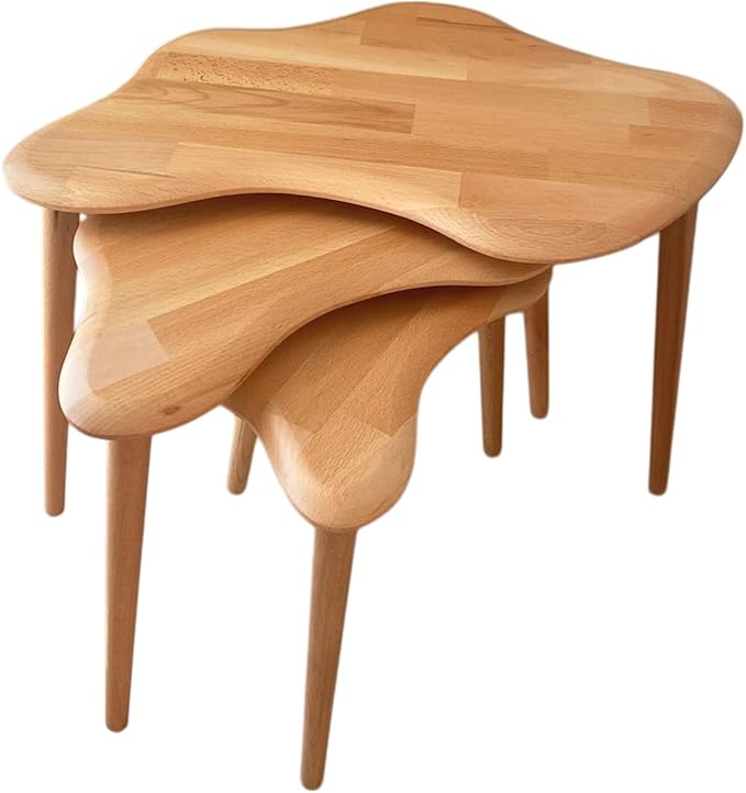 Nesting Coffee Tables, End Tables Set of 3 for Living Room Bedroom, Solid Wood Small Side Tables for Couch, Rustic Mid Century Modern Wooden Asymmetrical Table with Tapered Legs