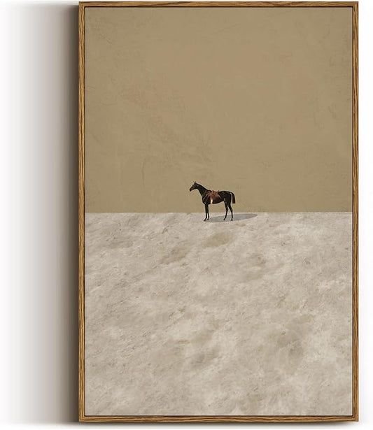 VIYYIEA Vintage Framed Horse Wall Art Decor, Living Room Bedroom Lonely Horse Pictures Retro Wall Decor, Framed Canvas Prints Artwork, Abstract Moody Paintings,16x24 Inch
