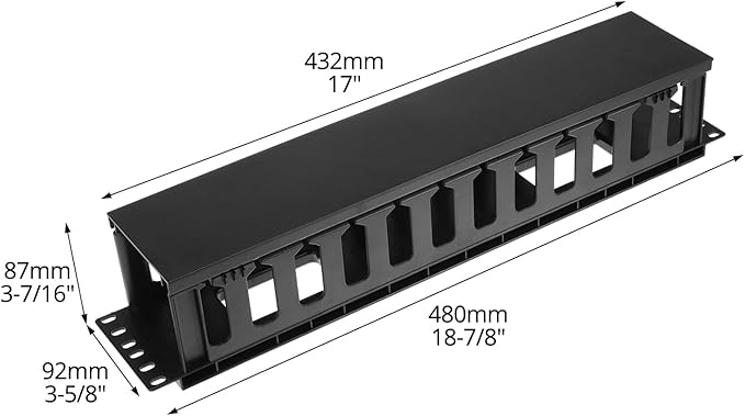 QWORK 4 Pack 2U Horizontal Rack Mount Cable Management Organizer, 19x3.5x3.4 Inches, Black Quality Plastic with 12 Slots