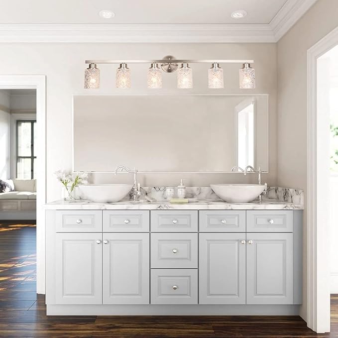 ALICE HOUSE 41.3" Vanity Lights, 6 Light Wall Lighting, Brushed Nickel Finish Bathroom Lights Over Mirror, Bathroom Lighting AL9082-W6