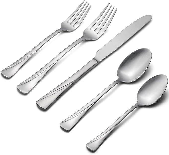Alata Alice 40-Piece Silverware Set Stainless Steel Flatware Set,Service for 8,Matte Satin Polished Cutlery Set,Dishwasher Safe