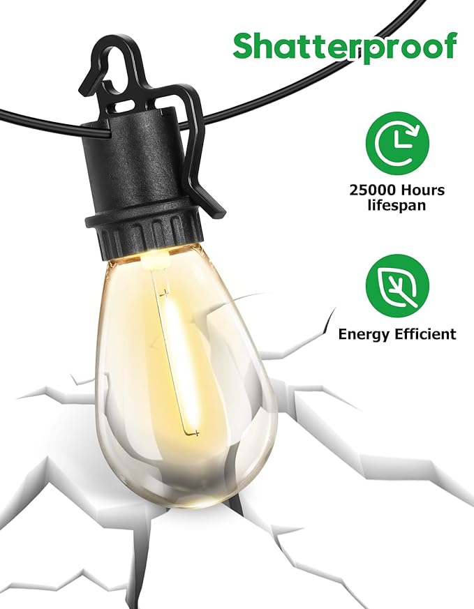 100FT Outdoor String Lights with 35 Shatterproof Patio Deals S14 Vintage Edison Bulbs E12 Sockets,2700K Dimmable Outdoor Lights,IP55 Waterproof LED String Lights for Outside, Patio Lights