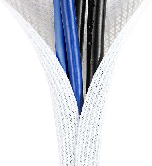 AGPTEK Cable Sleeve Cover, 25ft - 4/5 inch Desk Cord Organizer Cable Hider, Home Office Wire Management Computer TV Wire Loom Tubing, Pet Proof Cord Protector, from Cat Dog Chewing, White