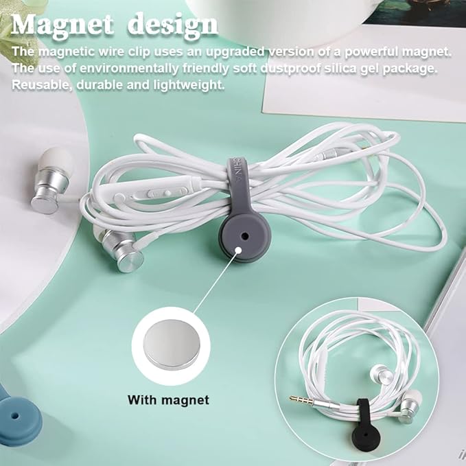 Viaky 6 Packs Magnet Wire Winder Straps, Multi-Colored Noticeboard Fridge Clips Silicone Cable Organizer Reusable Tie Phone Earbuds Bookmark Whiteboard Fridge (Lake Blue, Blue, Gray)