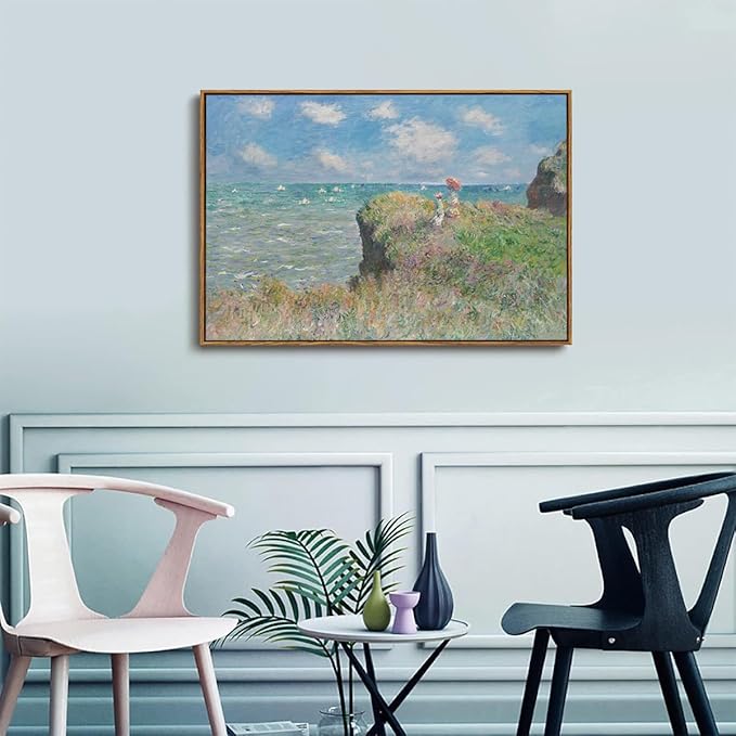 KISSFOX Monet Wall Art Cliff Walk Impressionist Canvas Print Nature Wilderness Painting Gallery Artwork Aesthetic Pictures Decor Living Room Bathroom Office Bedroom