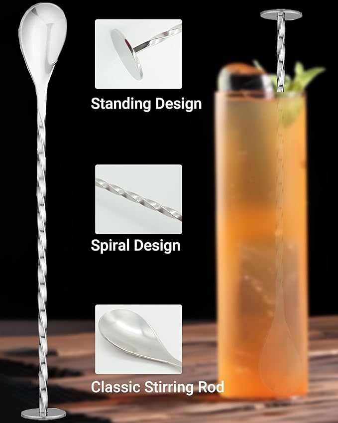 Stainless Steel Cocktail Muddler & Mixing Spoon Set — 10 Inch Bar Tool Kit for Home Bartenders, Ideal for Mojitos, Margaritas, Mint & Fruit Cocktails, Silver