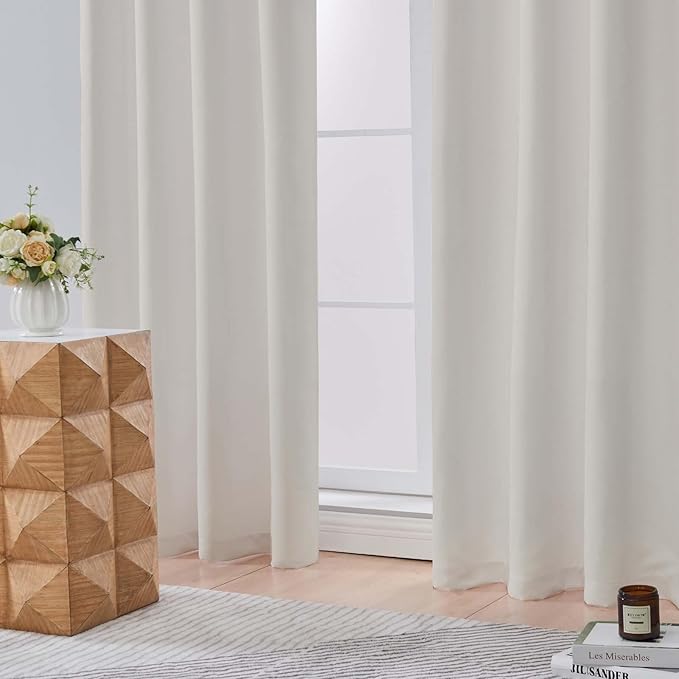 Aiyufeng Natural Short Room Darkening Curtains for Bedroom 45 Inches Long 2 Panels Set, Solid Thermal Insulated, Energy Saving Window Treatment Curtains Blackout Drapes, W40 x L45 Inch, Natural