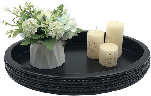 Carah & Cossh Oval Wooden Modern Decorative Tray 16''x12'', Farmhouse Rustic Serving Tray, Table Centre Tray, Perfect for Storage and Display (Black)