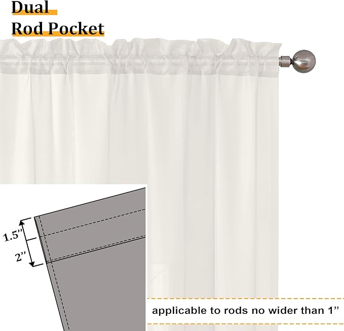 Aiyufeng Sheer Ivory Curtains 120 Inches Long, Extra Long Rod Pocket Solid Color Window Sheer Curtain Panels, Elegant Curtains & Drapes for Living Room, Bedroom 2 Panels (Ivory, 59" W x 120" L)